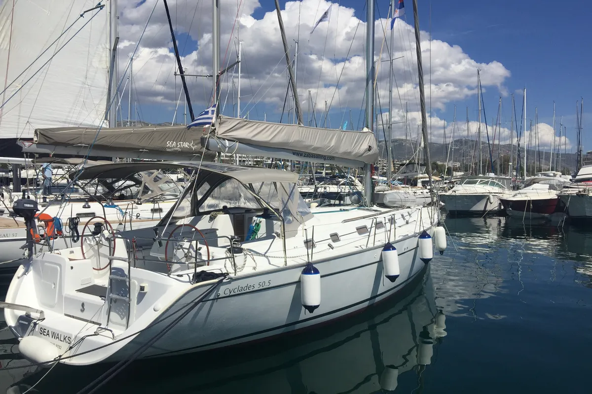 Exterior view of Sea Walks, a Beneteau Cyclades 50.5 sailboat at Salamina Municipal Unit, Greece