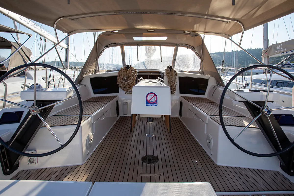 Cockpit of Sea Cloud 1, a Dufour 430 GL sailboat at Grad Pula, Croatia