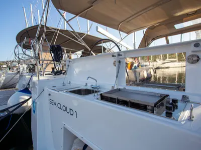Deck of Sea Cloud 1, a Dufour 430 GL sailboat at Grad Pula, Croatia