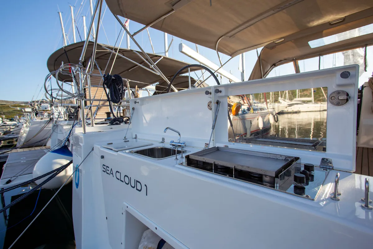 Deck of Sea Cloud 1, a Dufour 430 GL sailboat at Grad Pula, Croatia