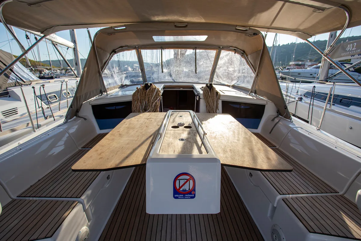Deck of Sea Cloud 1, a Dufour 430 GL sailboat at Grad Pula, Croatia