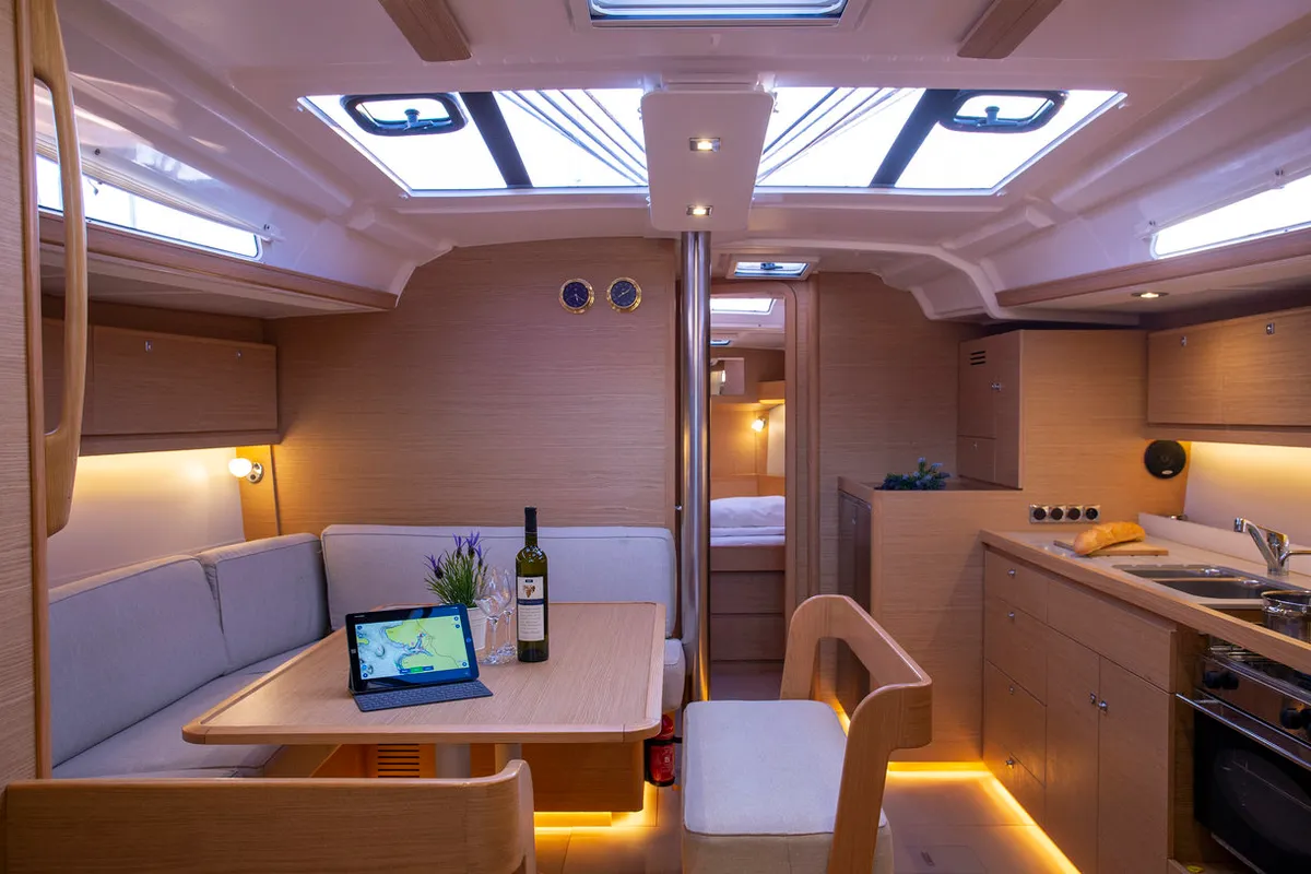 Salon of Sea Cloud 1, a Dufour 430 GL sailboat at Grad Pula, Croatia