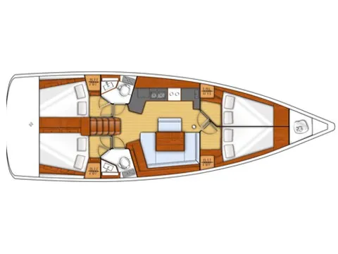 Floor plan of Senza Regole, a Beneteau Oceanis 45 sailboat at Tonnarella, Italy