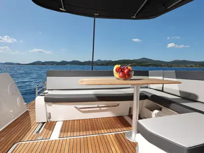 Deck of Pepa, a Jeanneau Merry Fisher 1095 motorboat at Zadar, Croatia