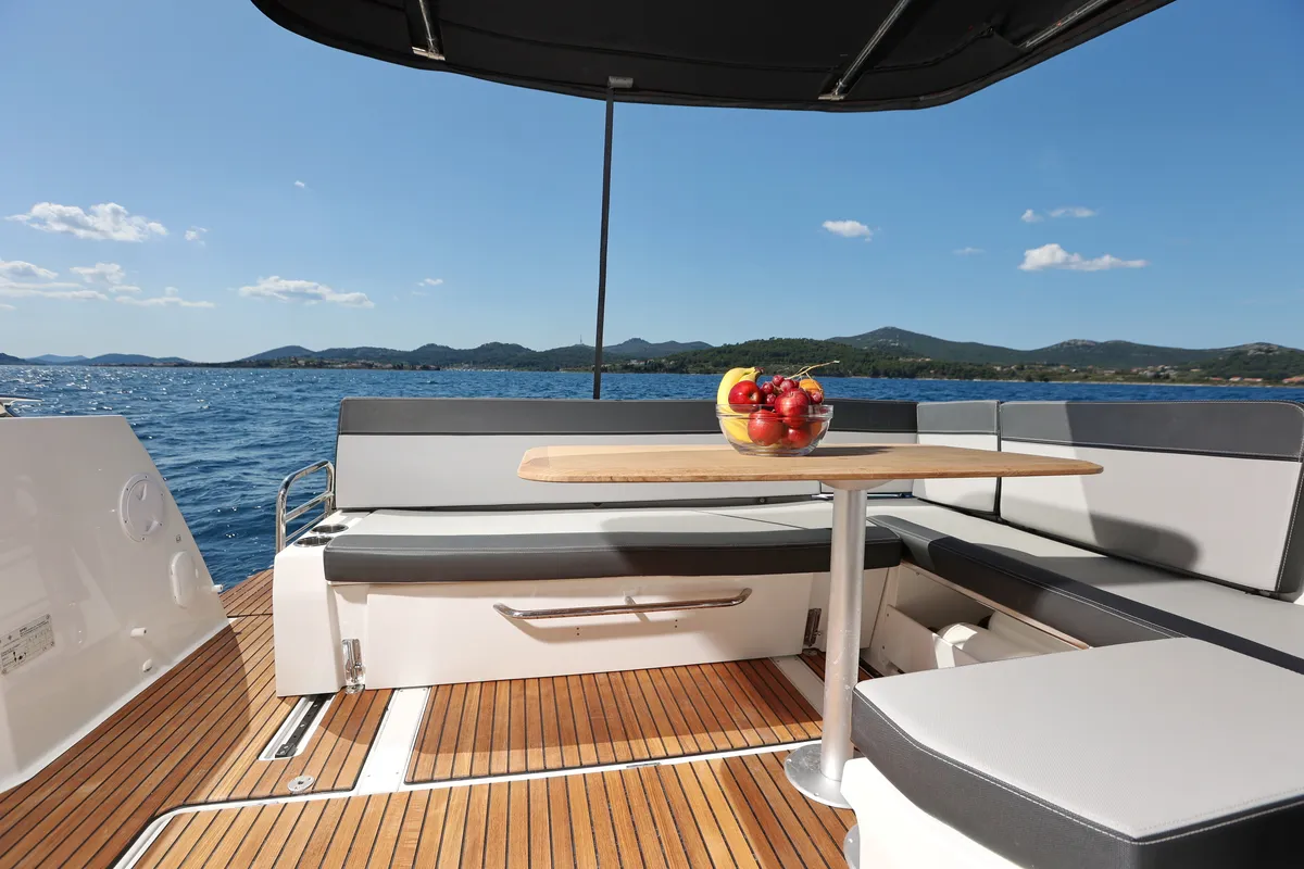 Deck of Pepa, a Jeanneau Merry Fisher 1095 motorboat at Zadar, Croatia