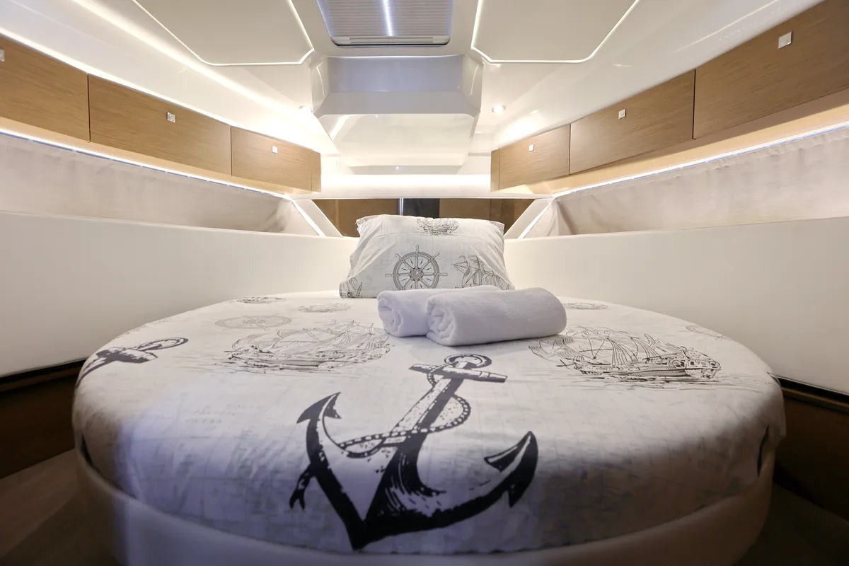 Cabin on Pepa, a Jeanneau Merry Fisher 1095 motorboat at Zadar, Croatia