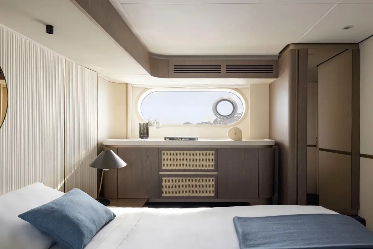 Cabin on Amparito XIII, a Azimut Magellano 60 motor yacht at Lavreotiki Municipal Unit, Greece