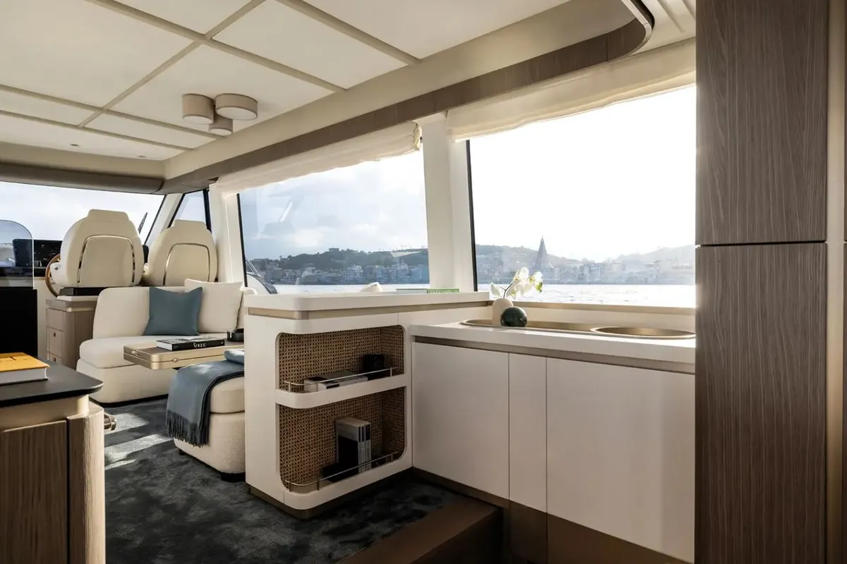 Salon of Amparito XIII, a Azimut Magellano 60 motor yacht at Lavreotiki Municipal Unit, Greece