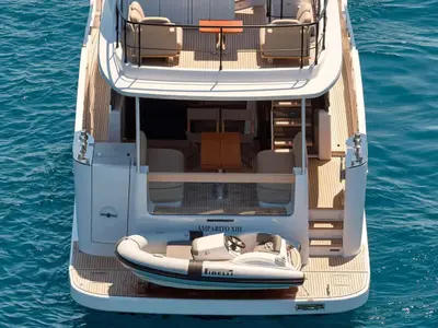 Deck of Amparito XIII, a Azimut Magellano 60 motor yacht at Lavreotiki Municipal Unit, Greece