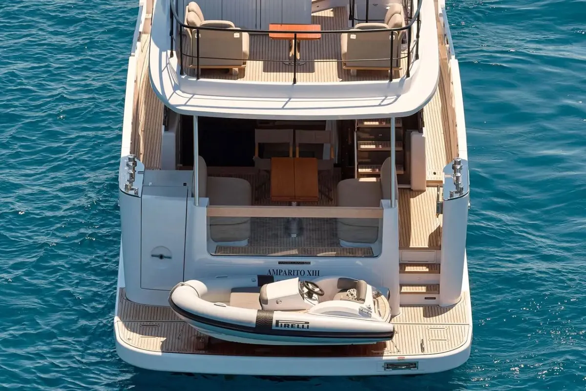 Deck of Amparito XIII, a Azimut Magellano 60 motor yacht at Lavreotiki Municipal Unit, Greece