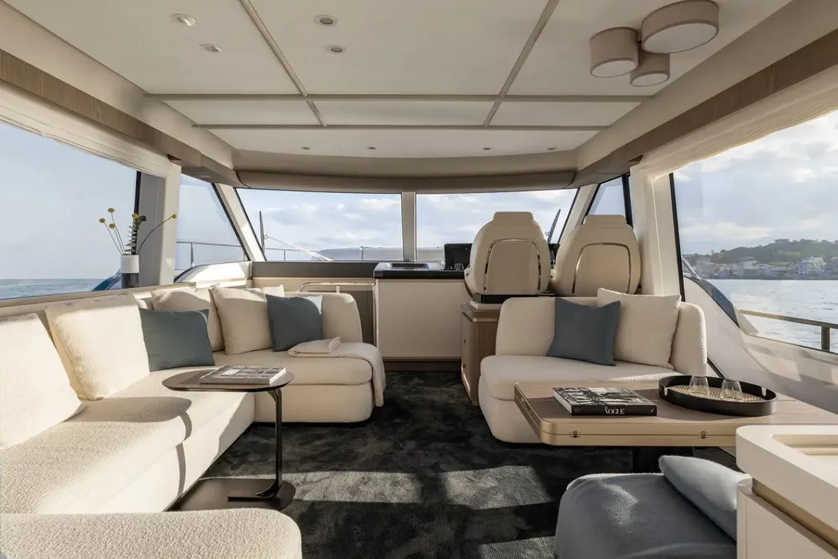 Salon of Amparito XIII, a Azimut Magellano 60 motor yacht at Lavreotiki Municipal Unit, Greece
