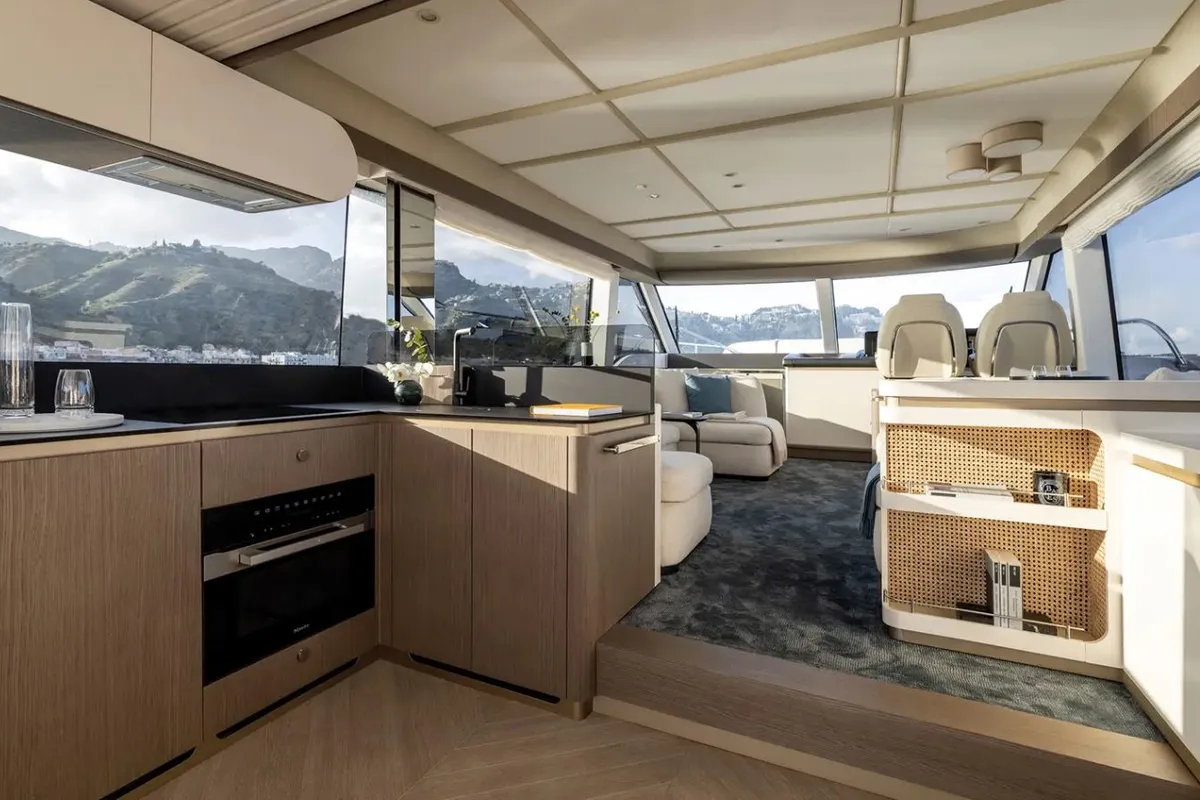 Galley of Amparito XIII, a Azimut Magellano 60 motor yacht at Lavreotiki Municipal Unit, Greece