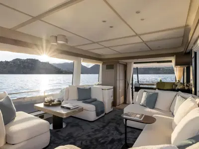 Salon of Amparito XIII, a Azimut Magellano 60 motor yacht at Lavreotiki Municipal Unit, Greece