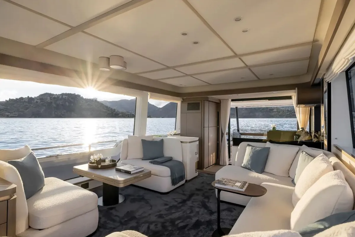 Salon of Amparito XIII, a Azimut Magellano 60 motor yacht at Lavreotiki Municipal Unit, Greece