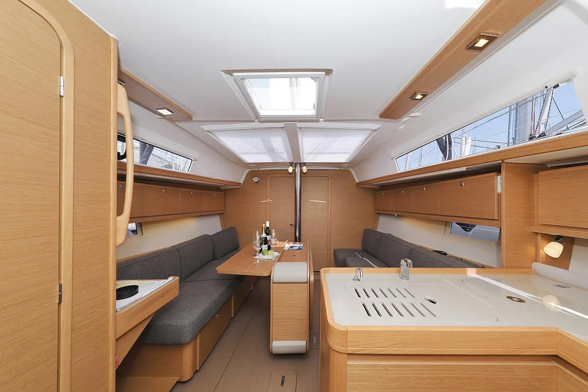 Salon of Elyra, a Dufour 382 GL sailboat at Grad Biograd na Moru, Croatia