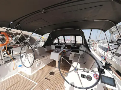 Cockpit of Elyra, a Dufour 382 GL sailboat at Grad Biograd na Moru, Croatia