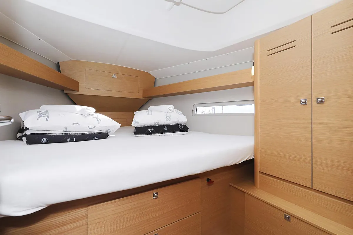 Cabin on Elyra, a Dufour 382 GL sailboat at Grad Biograd na Moru, Croatia