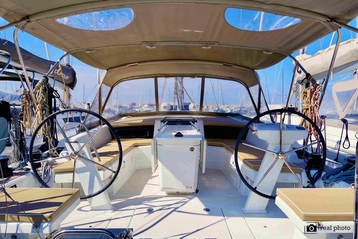 Cockpit of Ludi, a Beneteau Oceanis 46.1 sailboat at Castellammare di Stabia, Italy