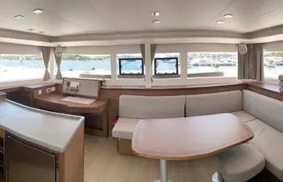 Salon of Dreamelli, a Lagoon 450 F catamaran at Trogir, Croatia