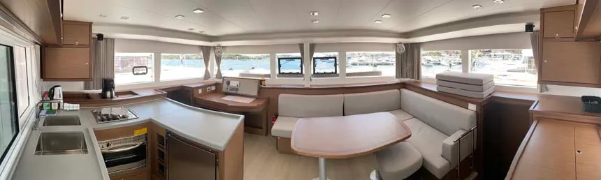 Salon of Dreamelli, a Lagoon 450 F catamaran at Trogir, Croatia