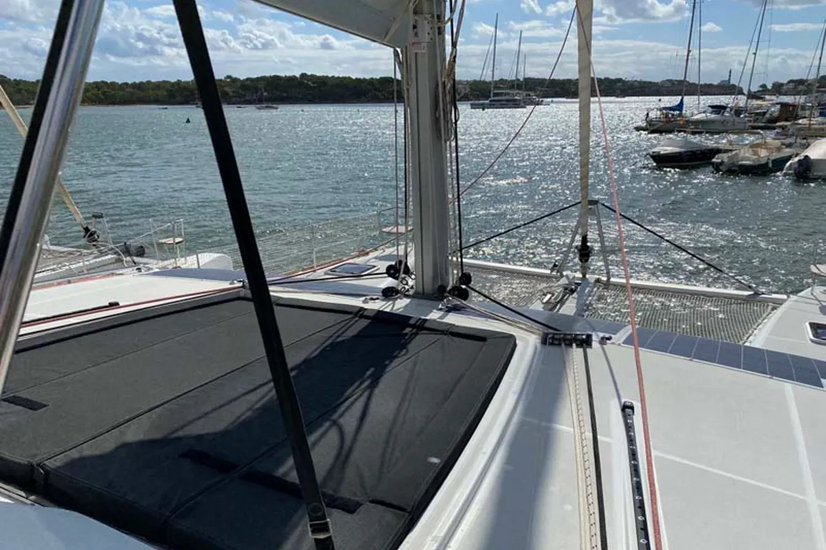 Deck of Dreamelli, a Lagoon 450 F catamaran at Trogir, Croatia