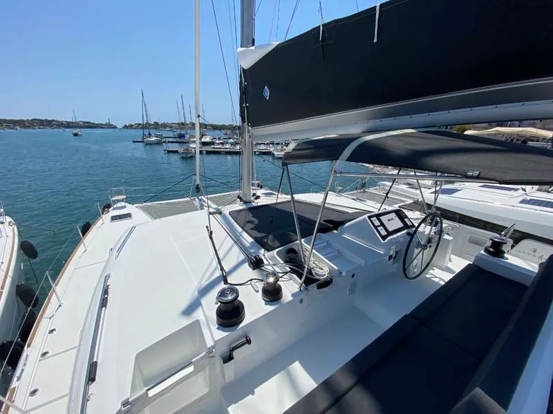 Cockpit of Dreamelli, a Lagoon 450 F catamaran at Trogir, Croatia