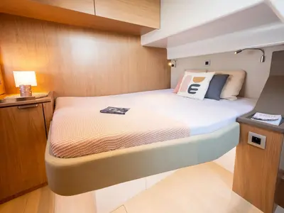 Cabin on Romar VII, a Bali 4.6 catamaran at Athens, Greece