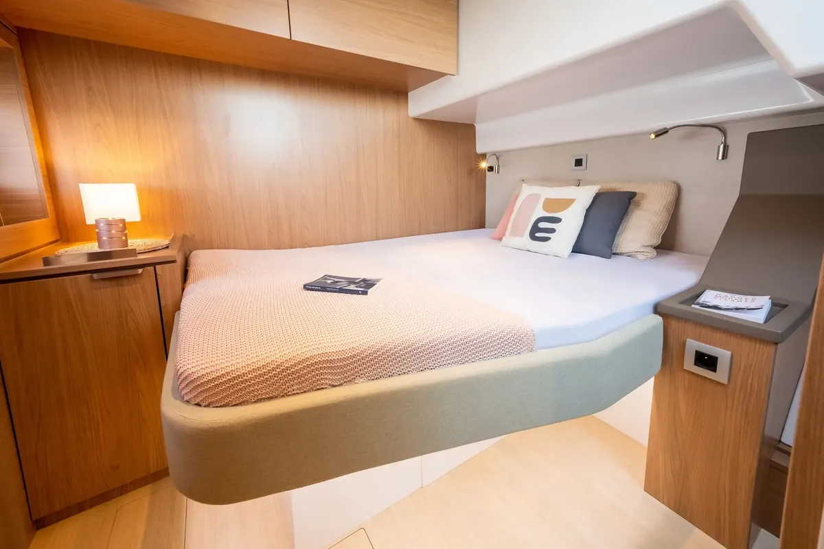 Cabin on Romar VII, a Bali 4.6 catamaran at Athens, Greece
