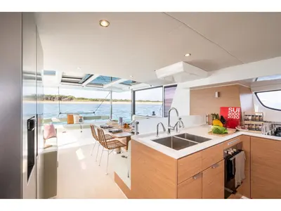 Galley of Romar VII, a Bali 4.6 catamaran at Athens, Greece