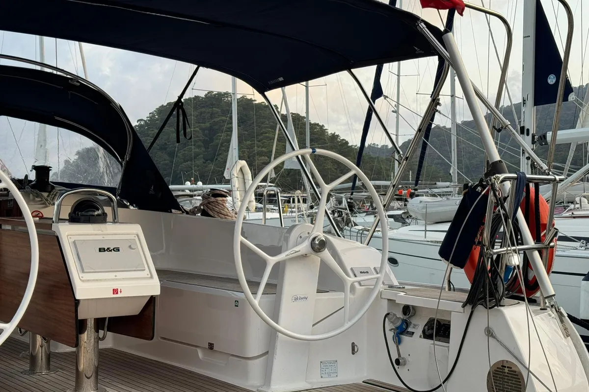 Cockpit of Orion, a Bavaria Cruiser 46 sailboat at Fethiye, Turkey