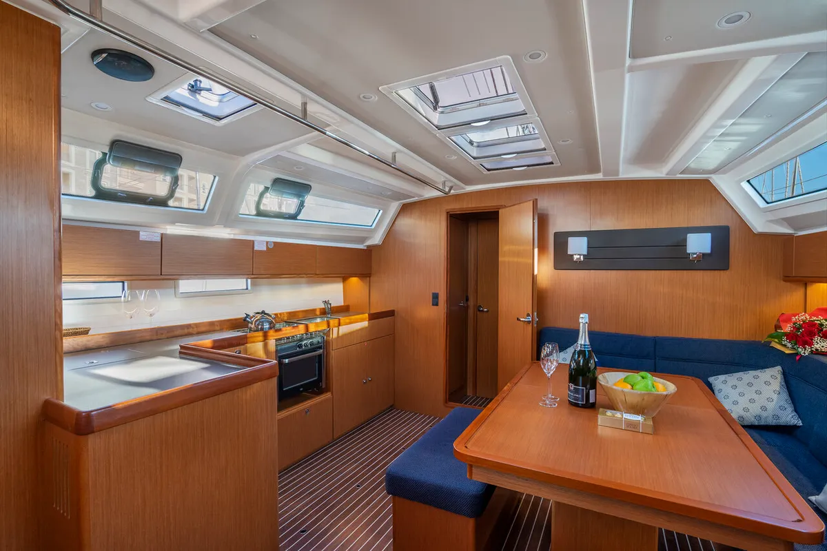 Galley of Kalev, a Bavaria Cruiser 46 sailboat at Općina Marina, Croatia