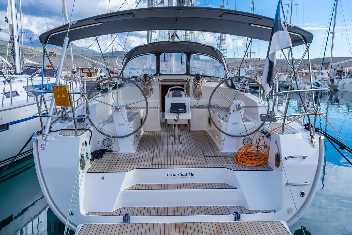 Cockpit of Kalev, a Bavaria Cruiser 46 sailboat at Općina Marina, Croatia