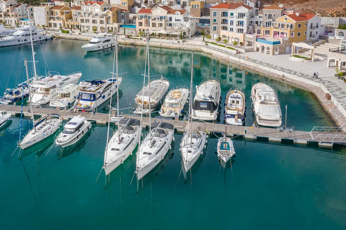 Exterior view of Kalev, a Bavaria Cruiser 46 sailboat at Općina Marina, Croatia