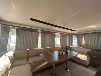 Salon of Clara, a Lagoon 50 catamaran at Marmaris, Turkey