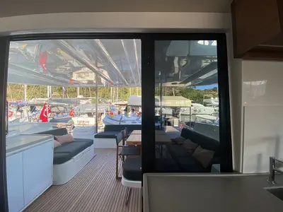 Deck of Clara, a Lagoon 50 catamaran at Marmaris, Turkey