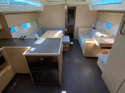Salon of Beluga, a Bavaria C50 Holiday sailboat at Fethiye, Turkey