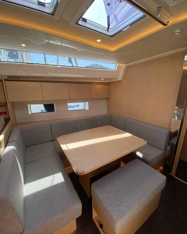 Salon of Beluga, a Bavaria C50 Holiday sailboat at Fethiye, Turkey