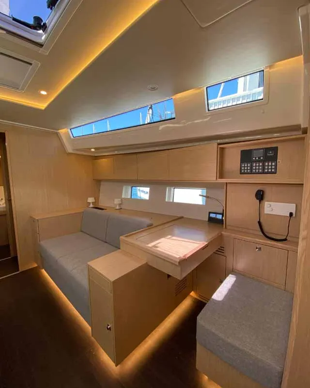 Salon of Beluga, a Bavaria C50 Holiday sailboat at Fethiye, Turkey