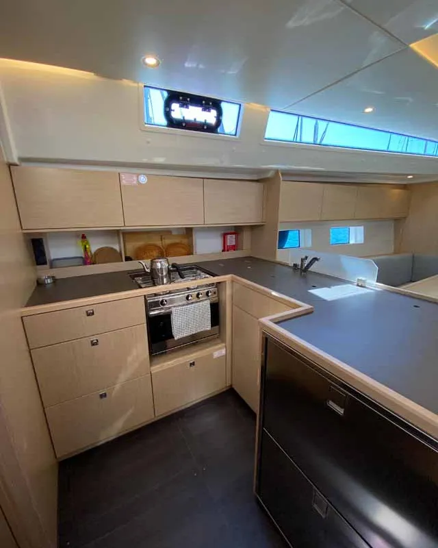 Galley of Beluga, a Bavaria C50 Holiday sailboat at Fethiye, Turkey