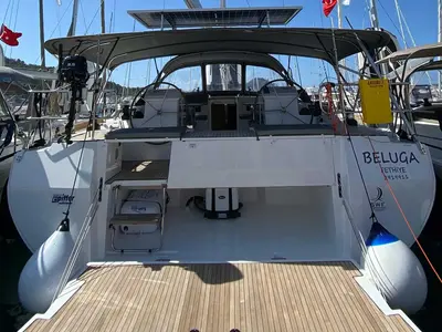 Cockpit of Beluga, a Bavaria C50 Holiday sailboat at Fethiye, Turkey
