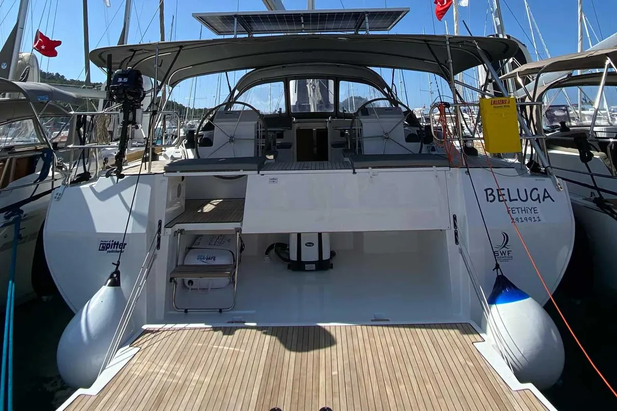 Cockpit of Beluga, a Bavaria C50 Holiday sailboat at Fethiye, Turkey