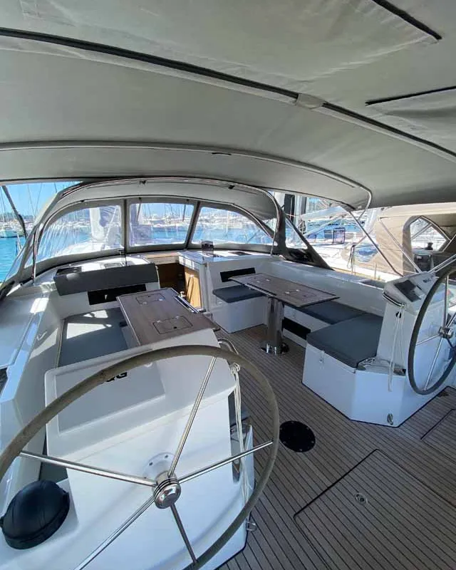 Cockpit of Beluga, a Bavaria C50 Holiday sailboat at Fethiye, Turkey
