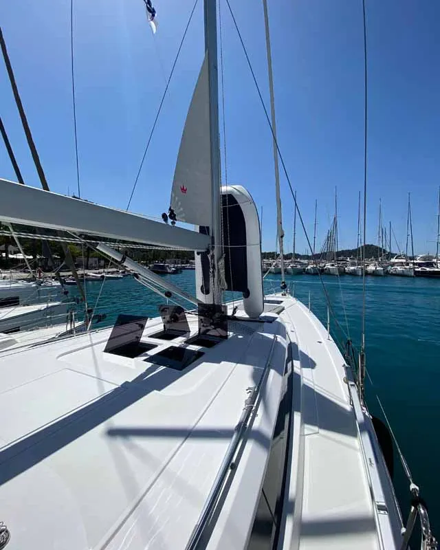 Deck of Beluga, a Bavaria C50 Holiday sailboat at Fethiye, Turkey
