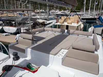 Deck of Time Out, a Bali Catspace catamaran at Marmaris, Turkey