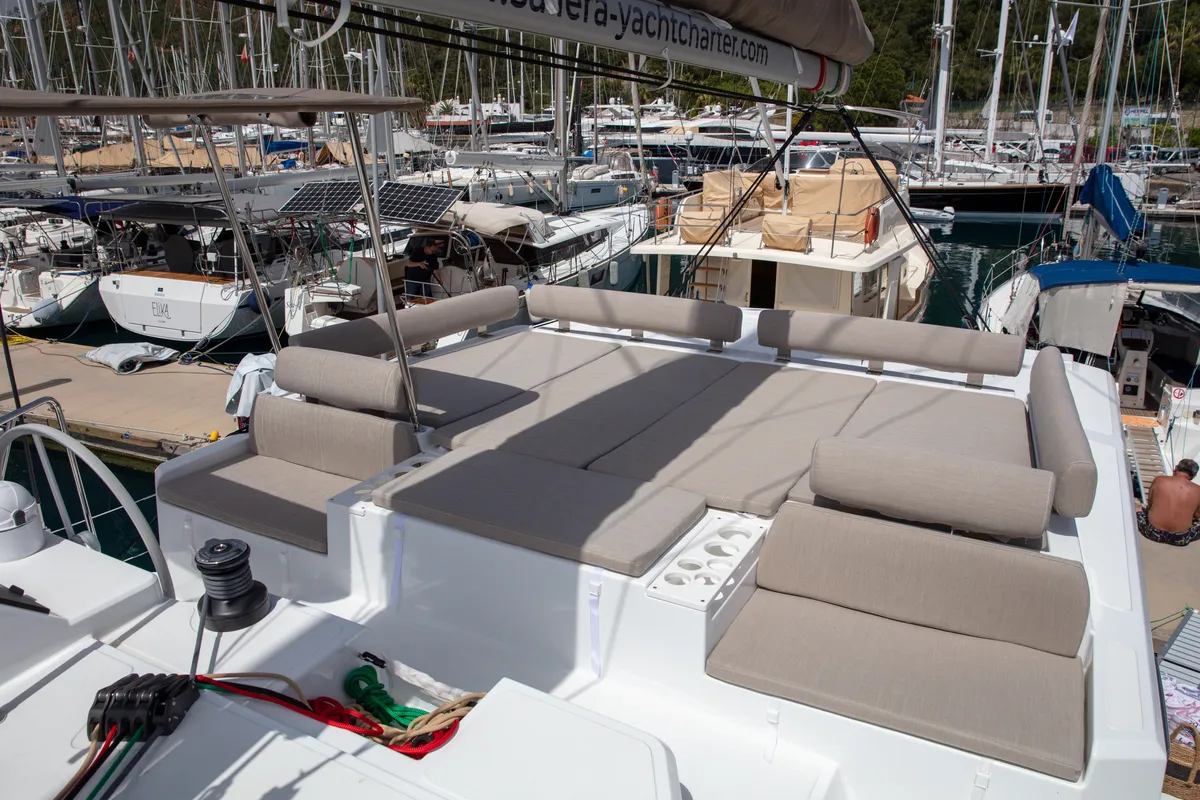 Deck of Time Out, a Bali Catspace catamaran at Marmaris, Turkey