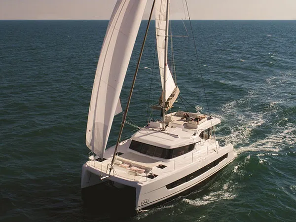 Exterior view of Time Out, a Bali Catspace catamaran at Marmaris, Turkey
