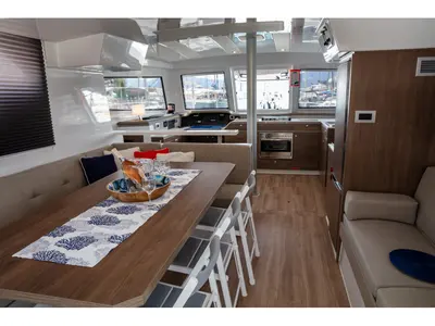 Salon of Time Out, a Bali Catspace catamaran at Marmaris, Turkey