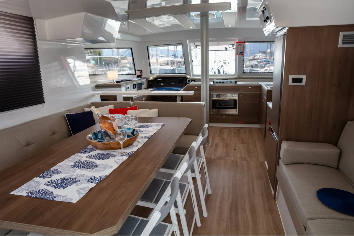 Salon of Time Out, a Bali Catspace catamaran at Marmaris, Turkey