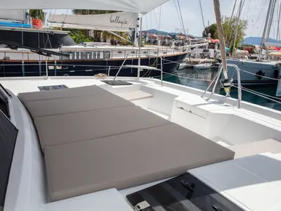 Deck of Time Out, a Bali Catspace catamaran at Marmaris, Turkey