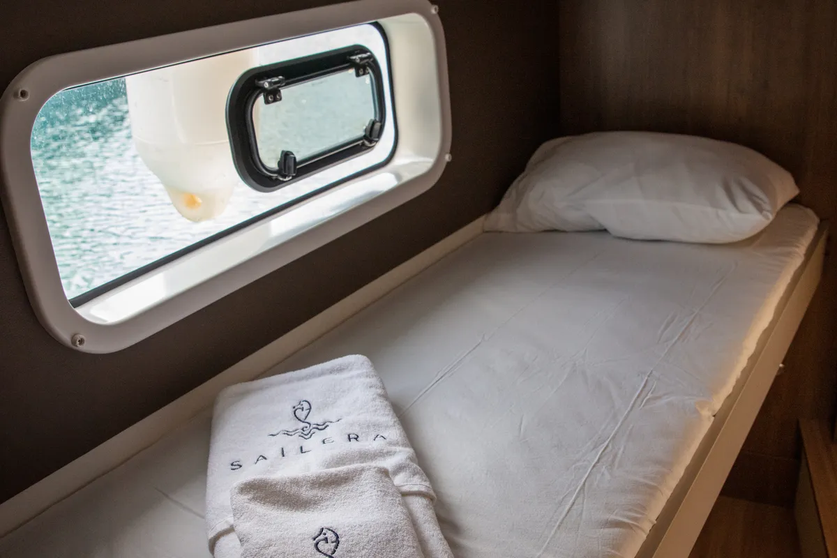 Cabin on Time Out, a Bali Catspace catamaran at Marmaris, Turkey